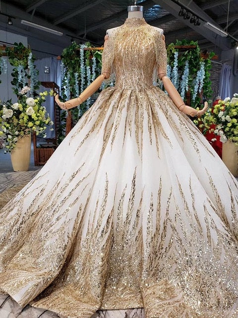 gold beaded wedding dress