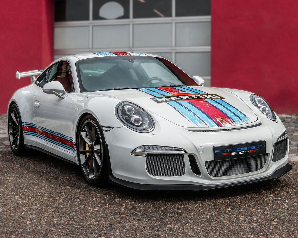 Scratched Martini Racing Stripes Finished Product Look on a Porsche