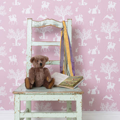 Hibou Home - Enchanted Wood Wallpaper (white on dusky peony pink)