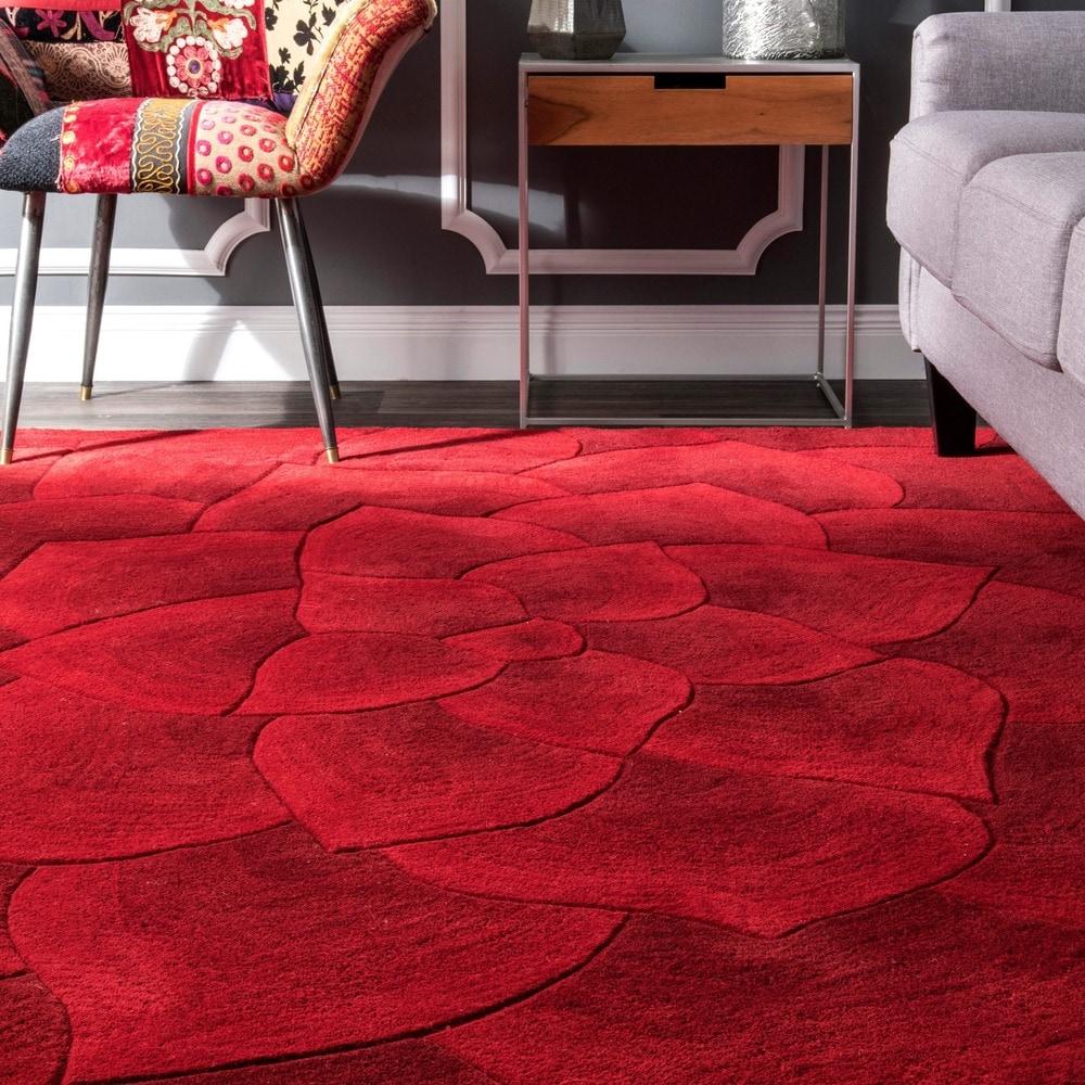 Premium Handmade Red Floral Wool Soft Area Rugs Ashley Area Rugs