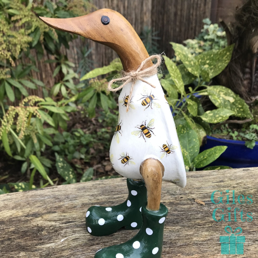 wooden duck ornaments with wellies