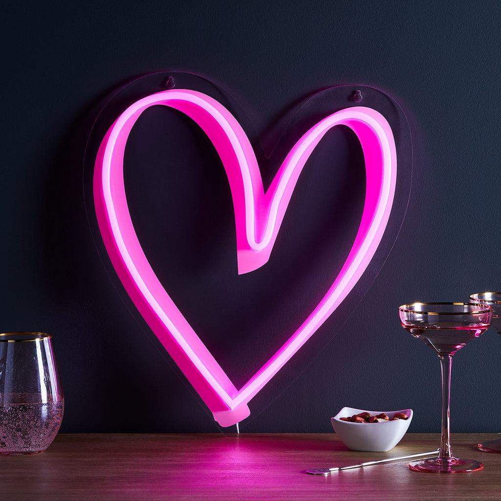 Pink Neon Heart Wall Light | Lights4fun.co.uk