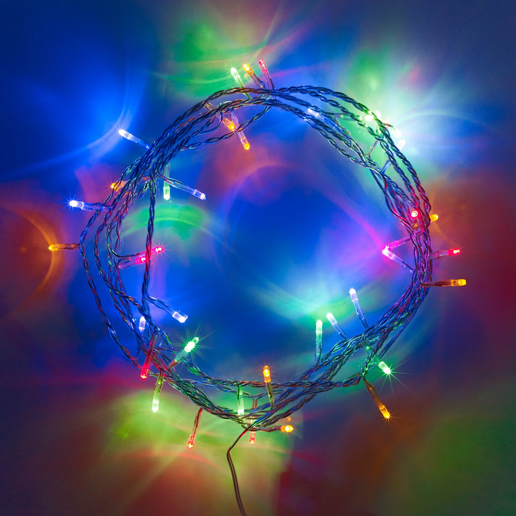 50 Multi Coloured LED Fairy Lights On Clear Cable Lights4fun co uk