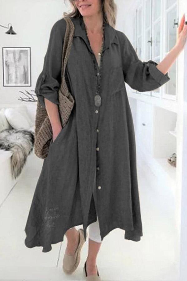 maxi linen summer buttoned solid casual shirt dresses