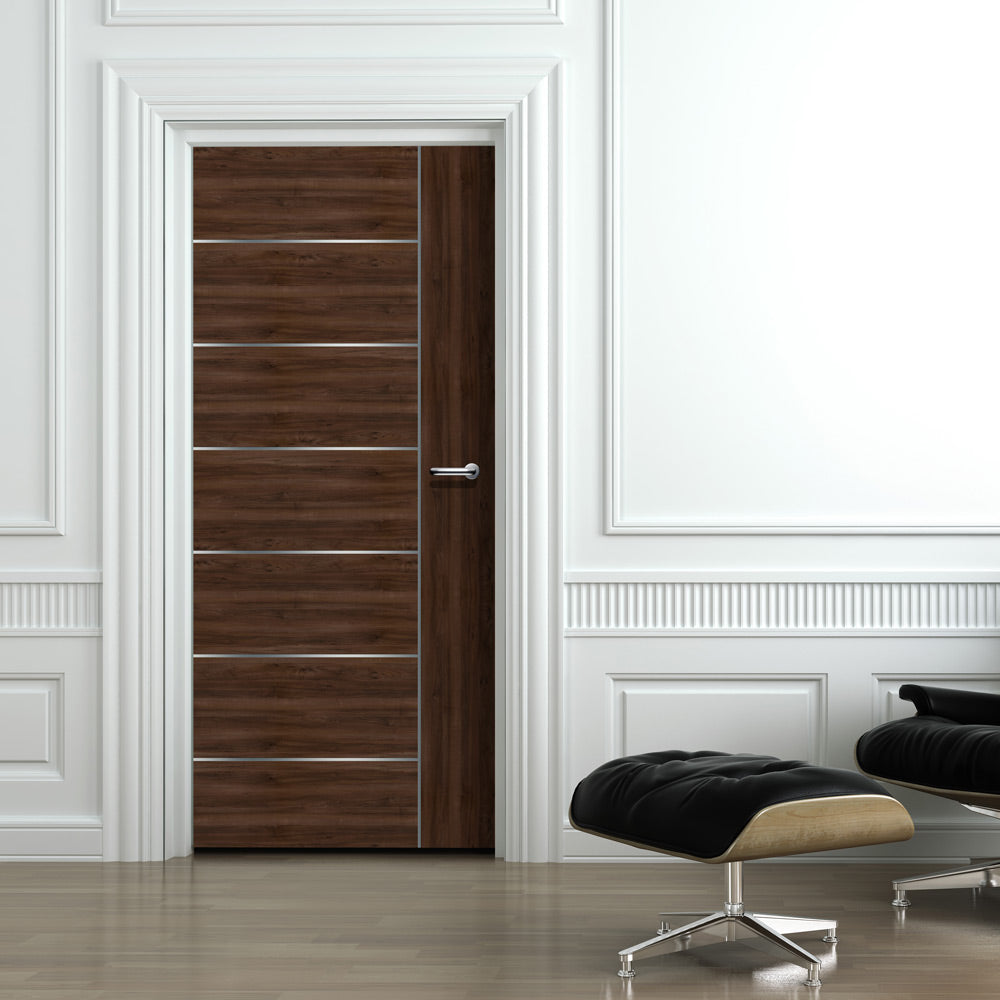 Walnut Door With Silver Lines Mural Wallpaper | Door Wallpaper – DoorTouch