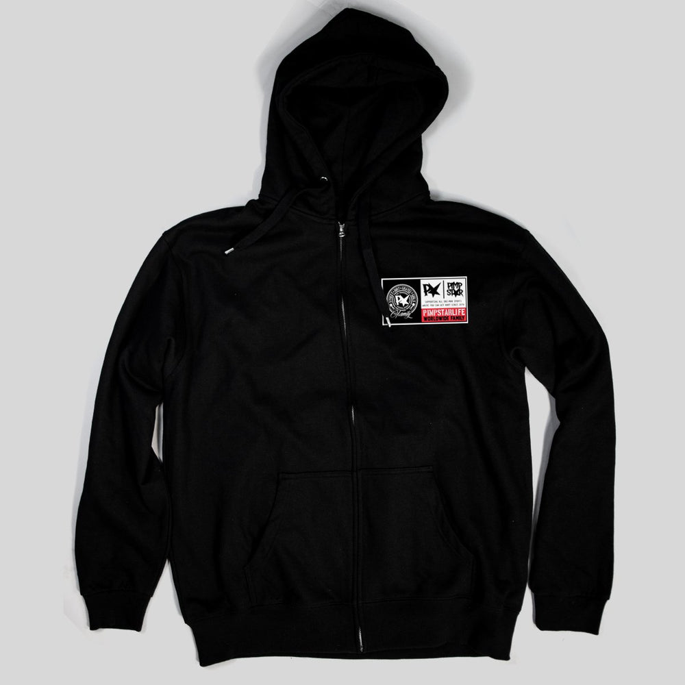 Pimpstar Worldpatch chest logo | Zip Hoodie, Black