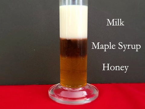 Density of milk, maple syrup and honey
