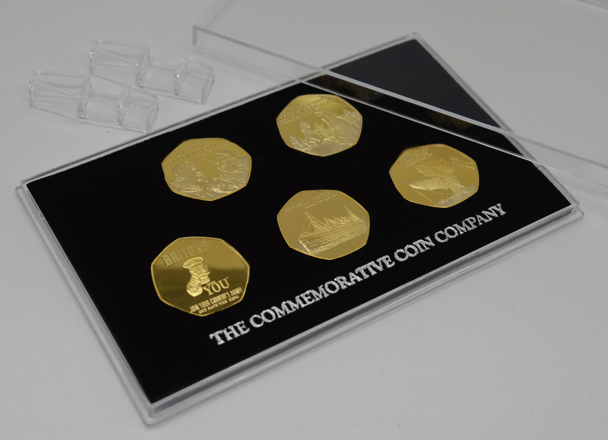 Full Set of 20th Century News/Events 24ct Gold Commemoratives in Prese - The Commemorative Coin Company