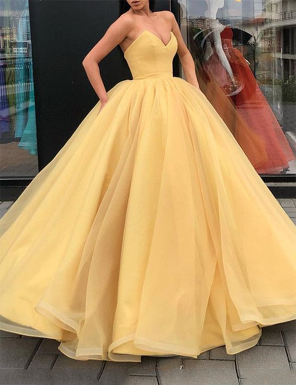 yellow long evening dress