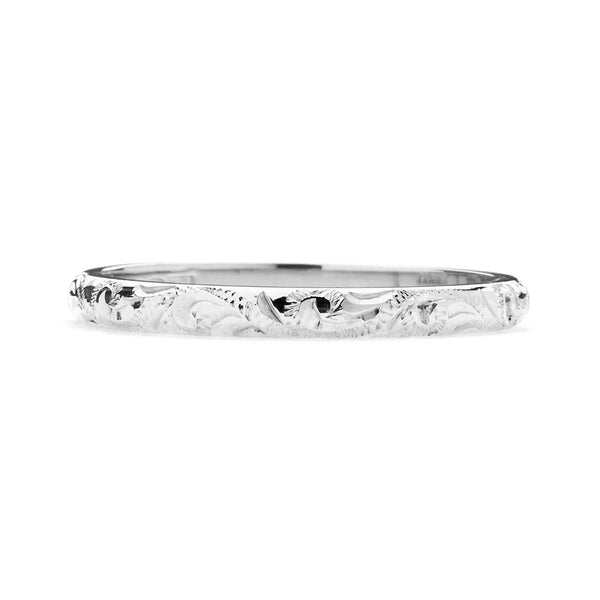 White gold wedding rings engraved