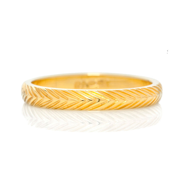 Shape Wheat Sheaf Engraved Ethical Gold Wedding Ring 3mm