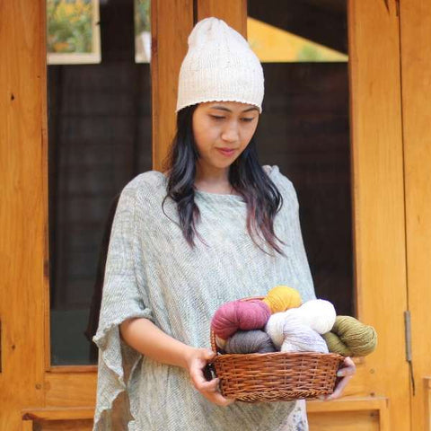 Eri silk knitted pancho and beanie cap | Muezart