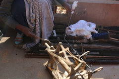 hand spinning cotton on a chakhra