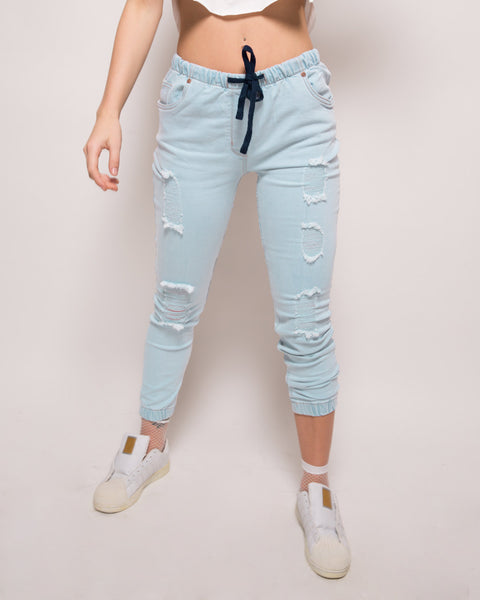 ripped denim joggers womens