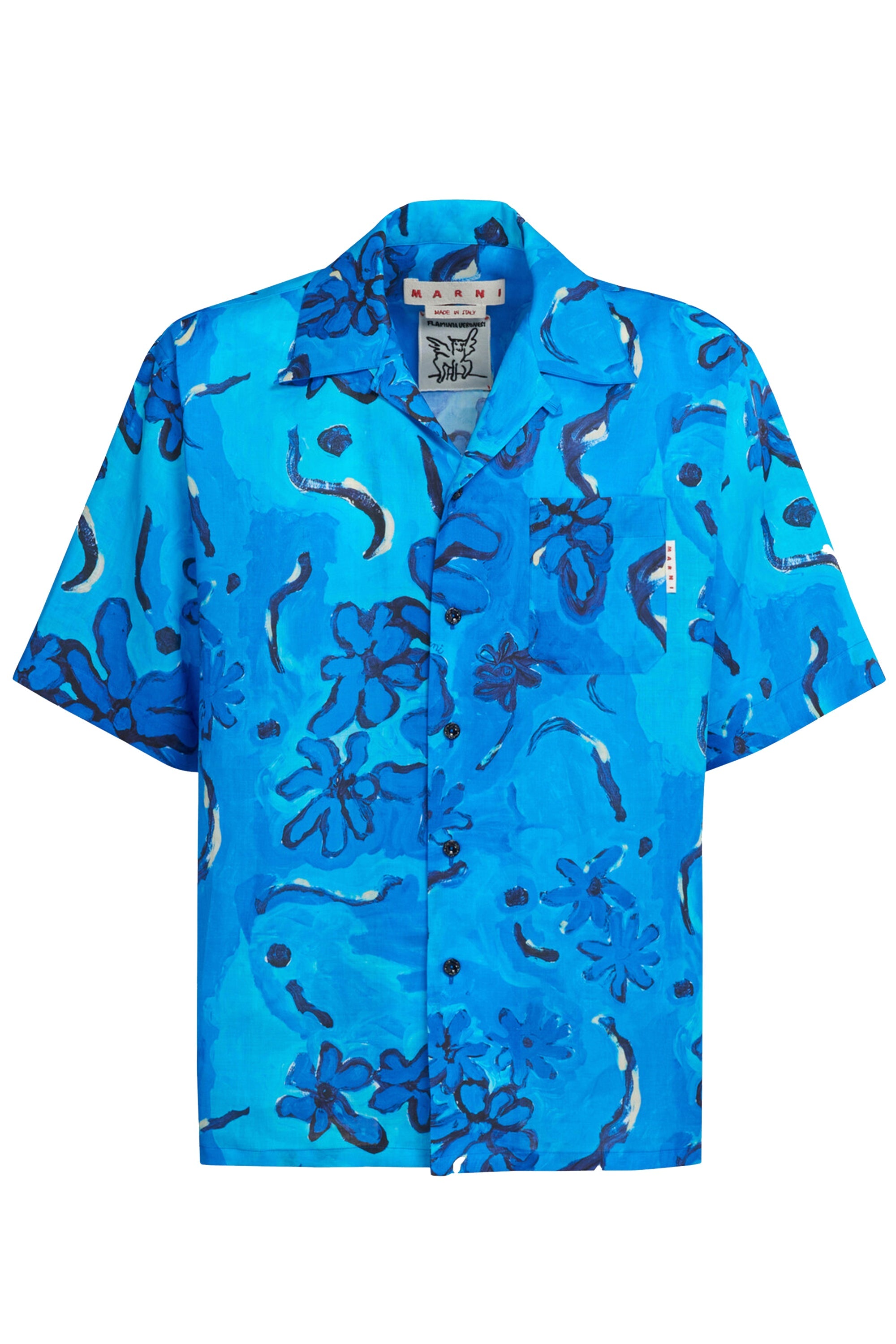 MARNI SS23 PRINTED BOWLING SHIRT / AZURE - NUBIAN