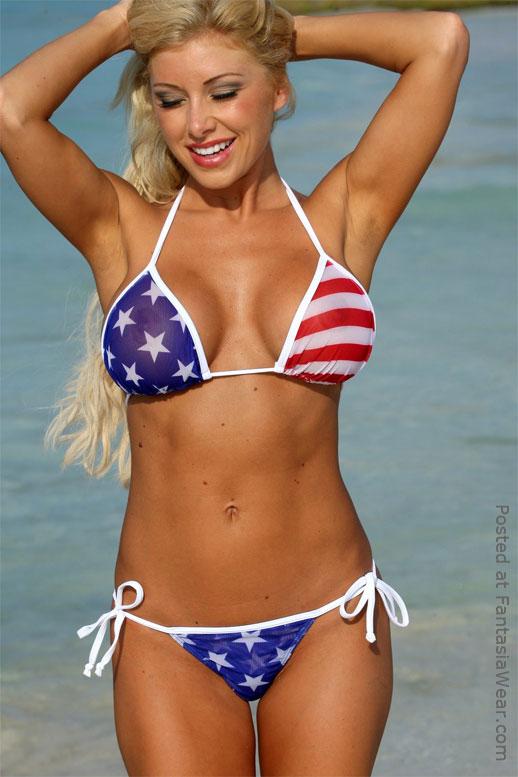 U-Z310 Sheer Big Star American Flag Tonga Thong Bikini Set –