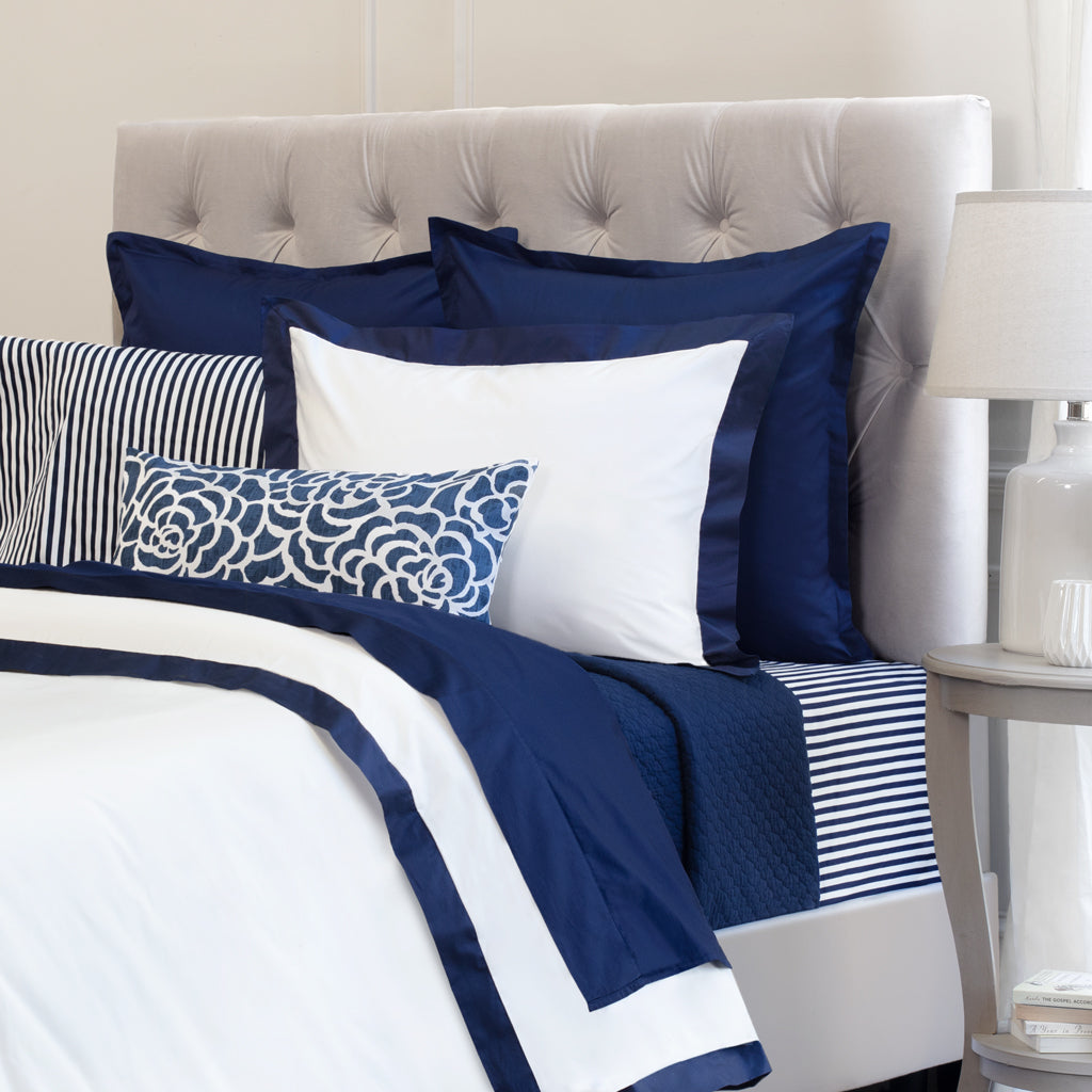 Bedroom inspiration and bedding decor | Navy Blue Linden Border Duvet Cover Duvet Cover | Crane and Canopy