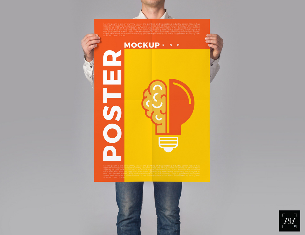 man holding a poster mockup 