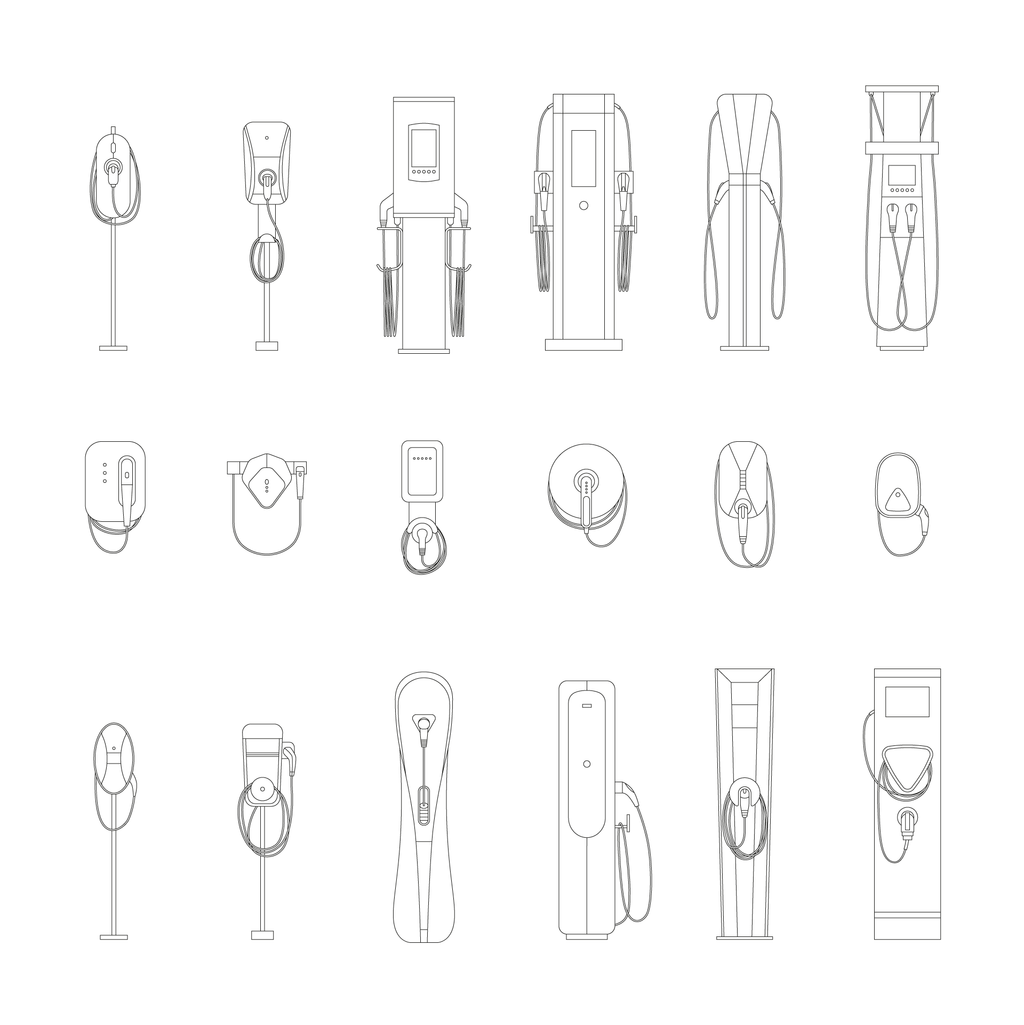 CAD & Vector Electric Car Vehicle Charging Stations Set Studio