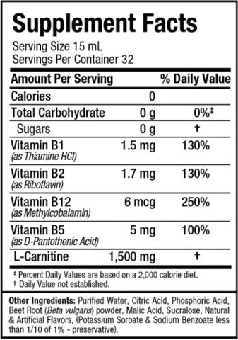 Valeur nutritive L-carnitine liquide - Allmax