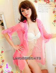 Ruffled Mistyrose Robe, Lingeriecats, Asian Lingerie