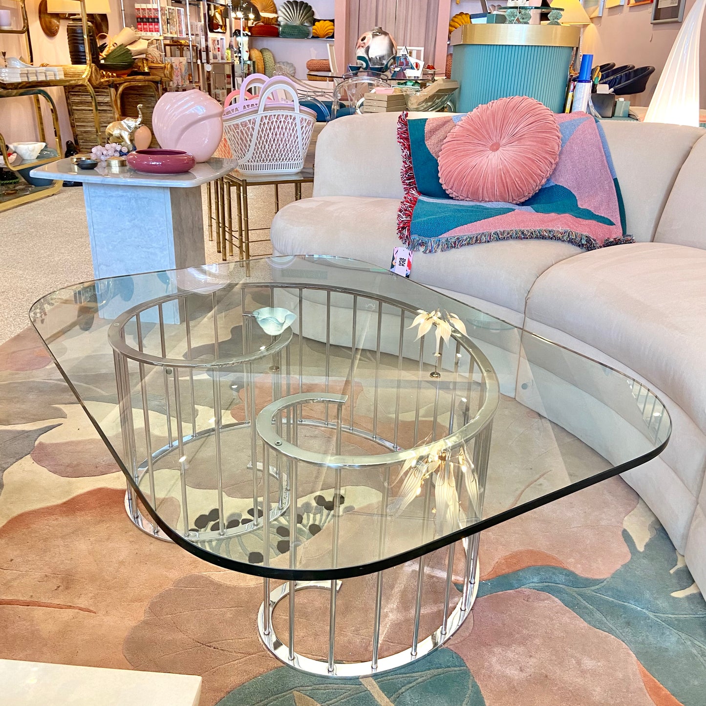 Vintage DIA Style Chrome Spiral and Glass Coffee Table