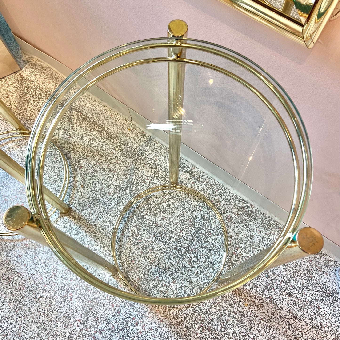 Vintage Circular Brass and Glass Pedestal 36”