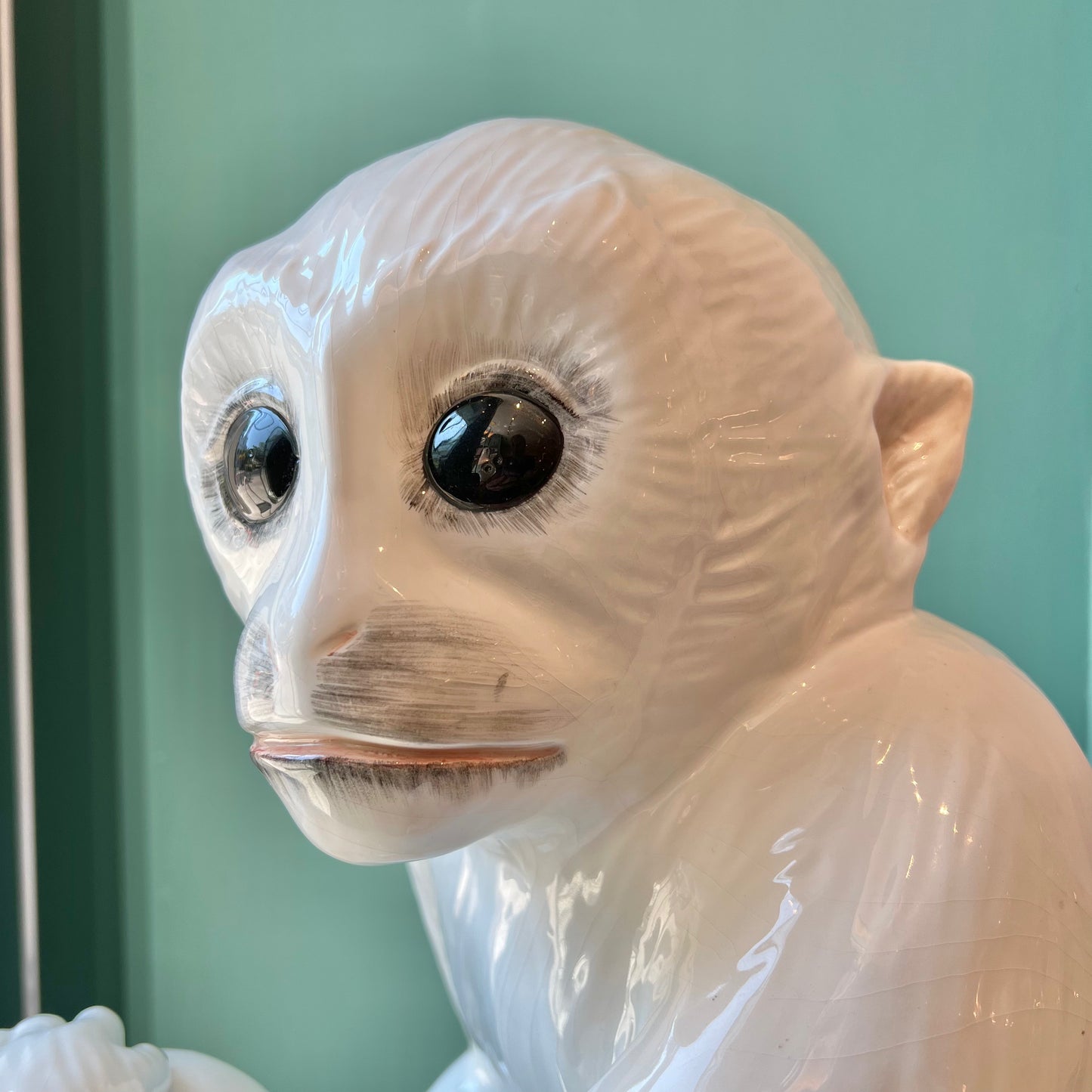 ON HOLD. Italian Mid-Century White Ceramic Monkey Statue