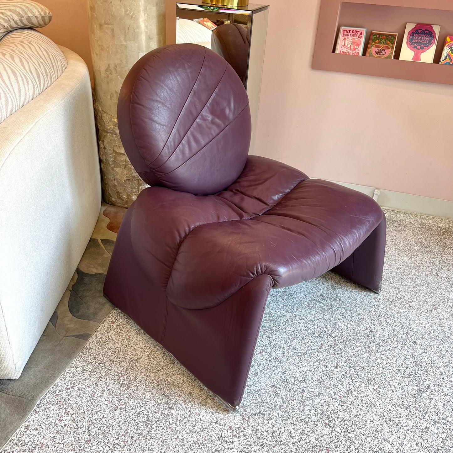 Vintage Purple Leather ‘Calypso C35’ Chair by Vittorio Introini