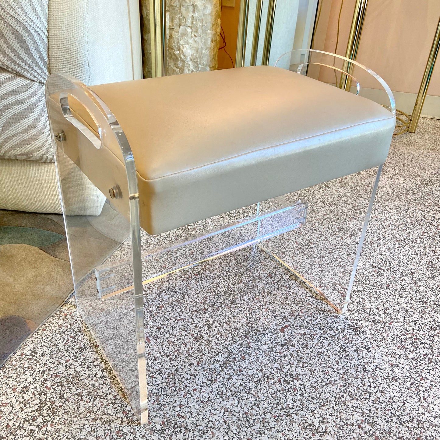 Vintage Lucite Vinyl Stool Bench