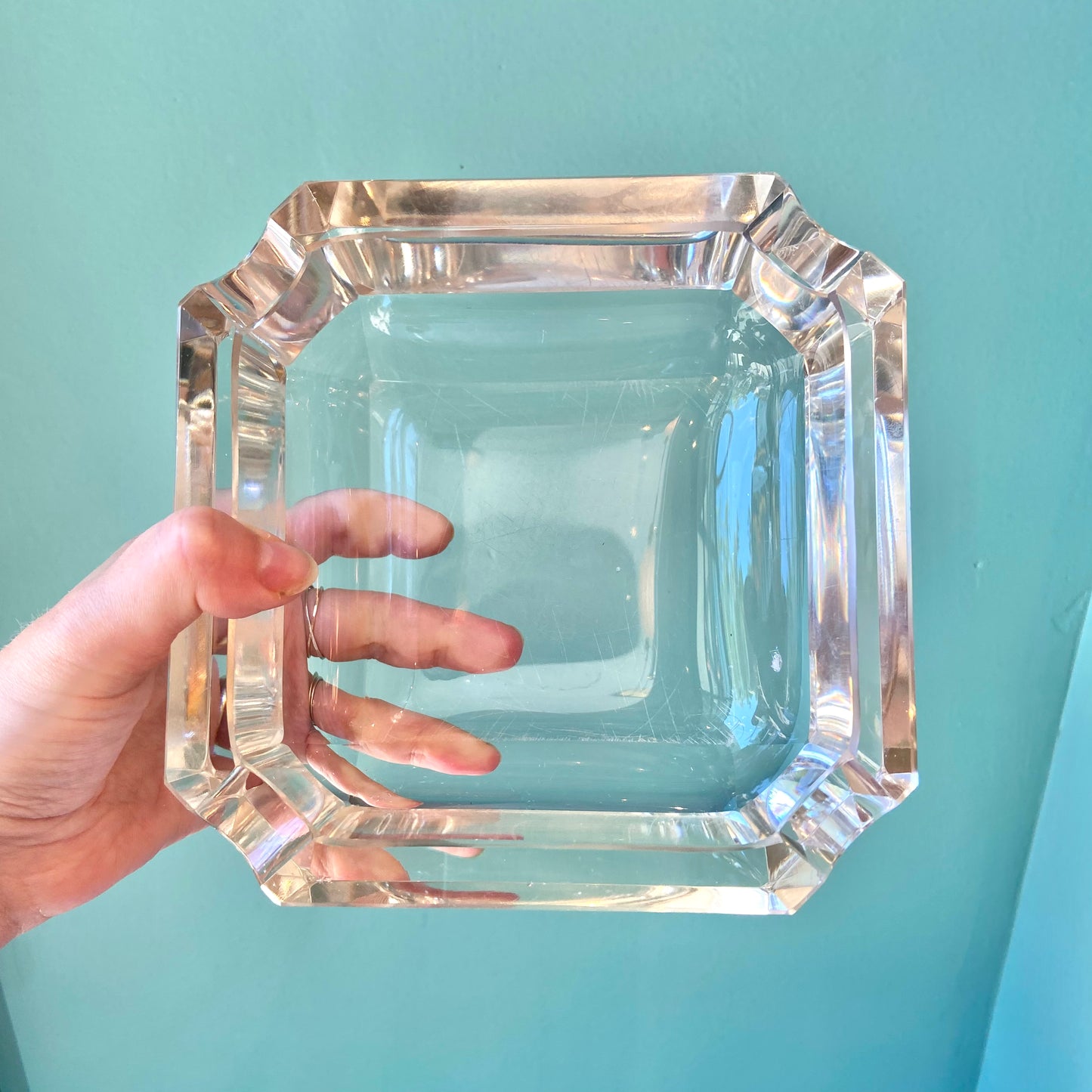 Mid Century Chunky Square Glass Ashtray