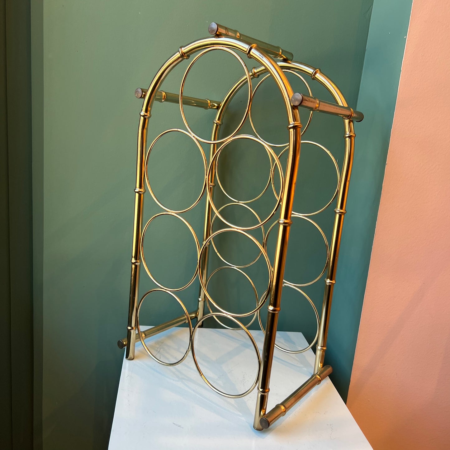 Vintage Brass Bamboo Wine Bottle Rack