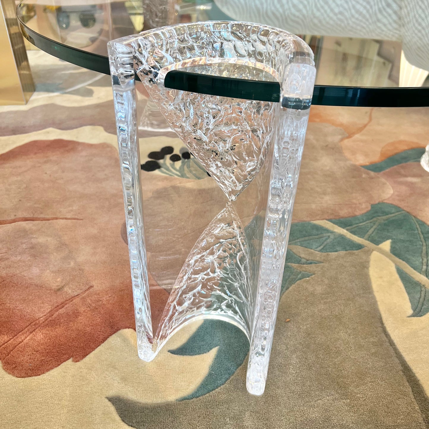 Vintage Karl Springer Style Circular Glass and Lucite Cocktail Table