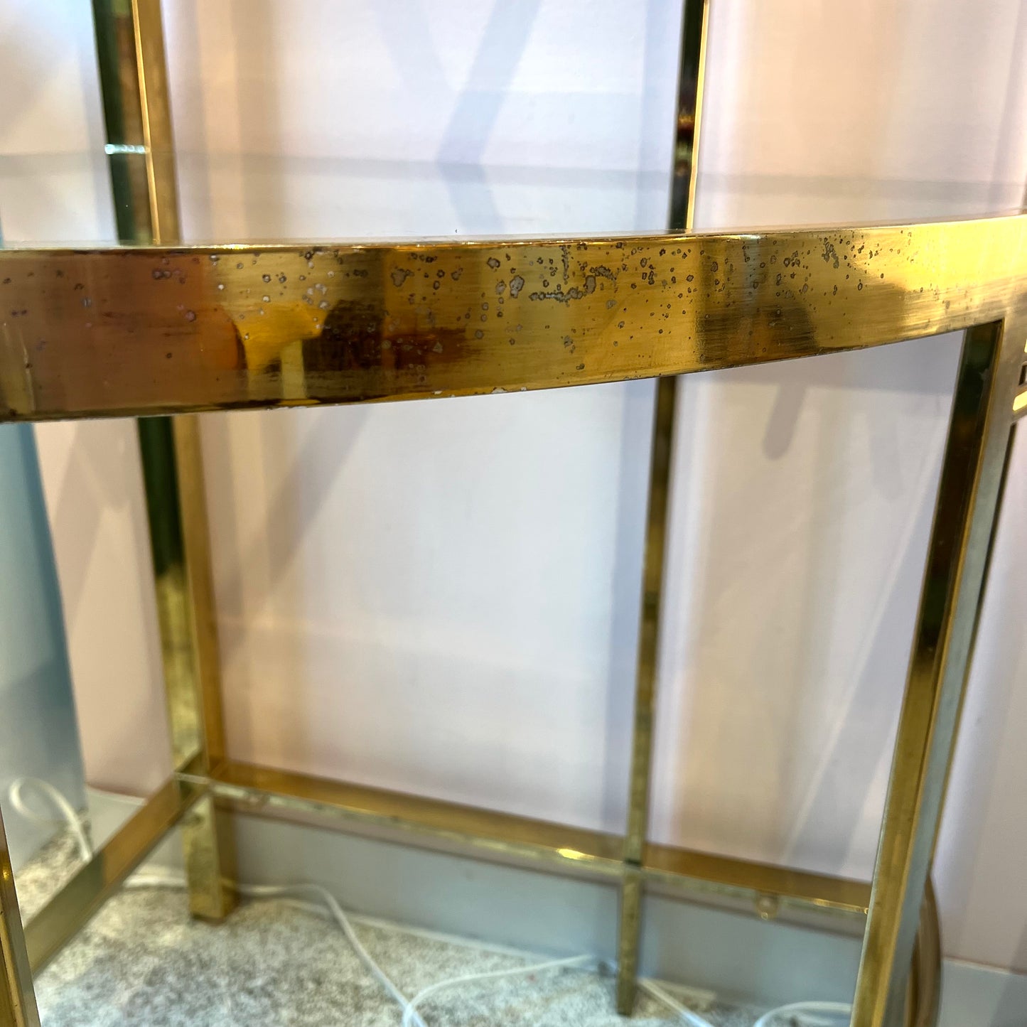 Vintage Brass and Glass Corner Etagere Shelving Unit