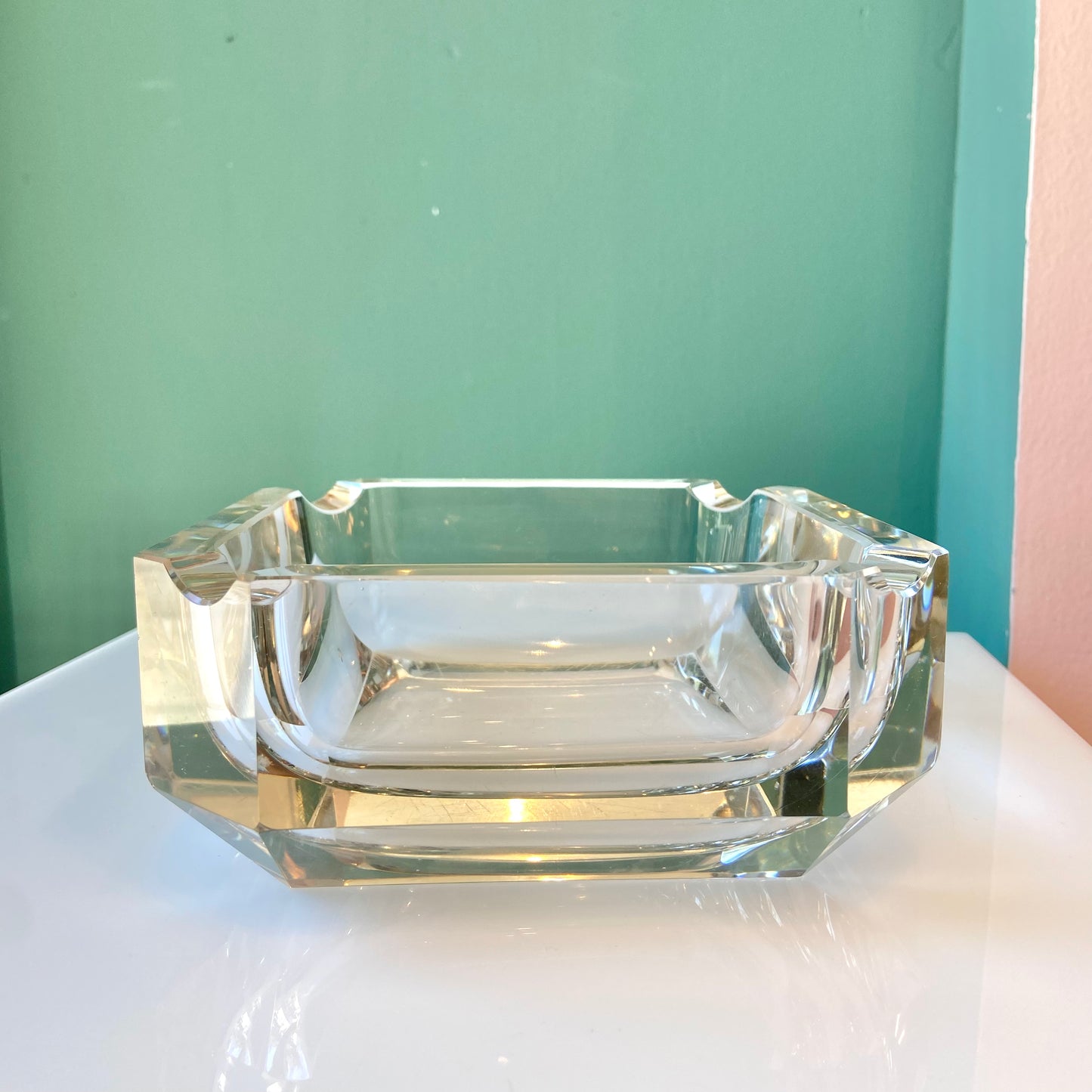 Mid Century Chunky Square Glass Ashtray