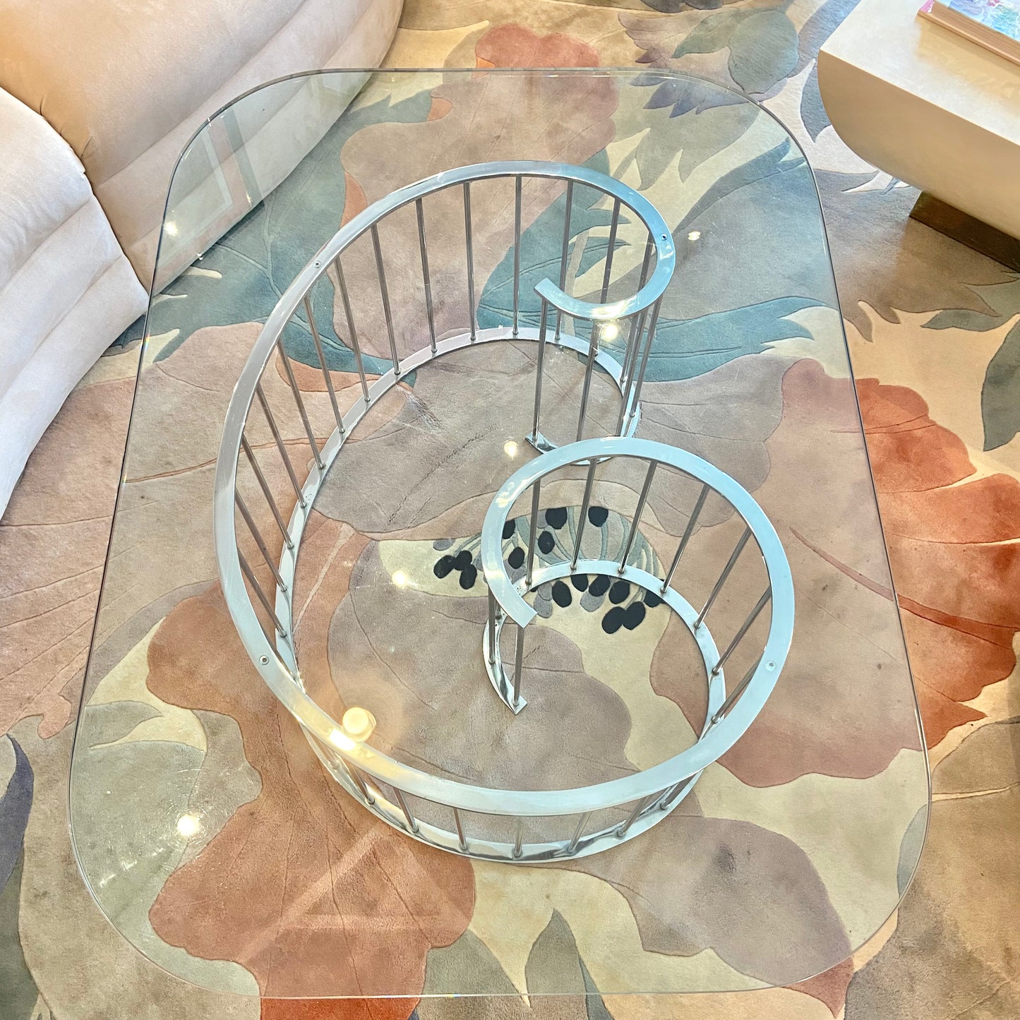 Vintage DIA Style Chrome Spiral and Glass Coffee Table