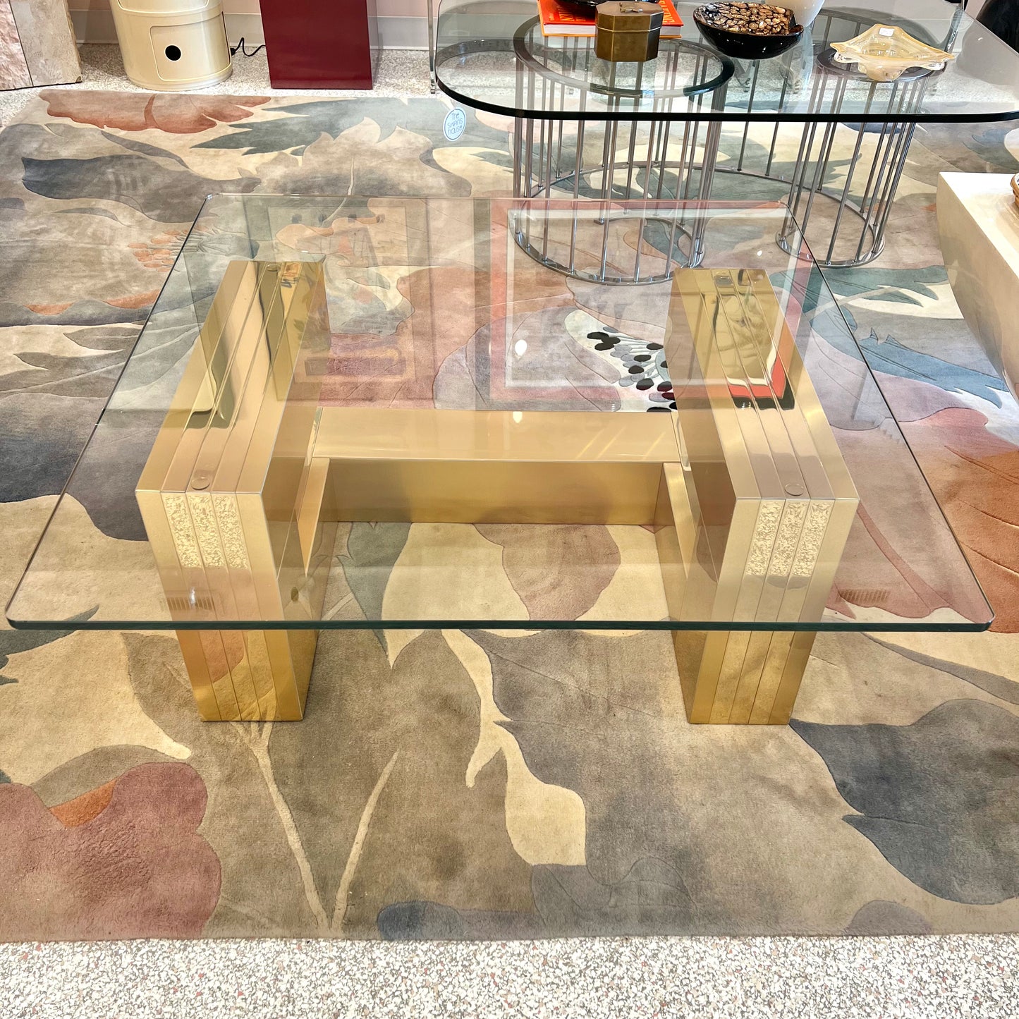 Vintage Paul Evans Cityscape Style Brass and Glass Coffee Table