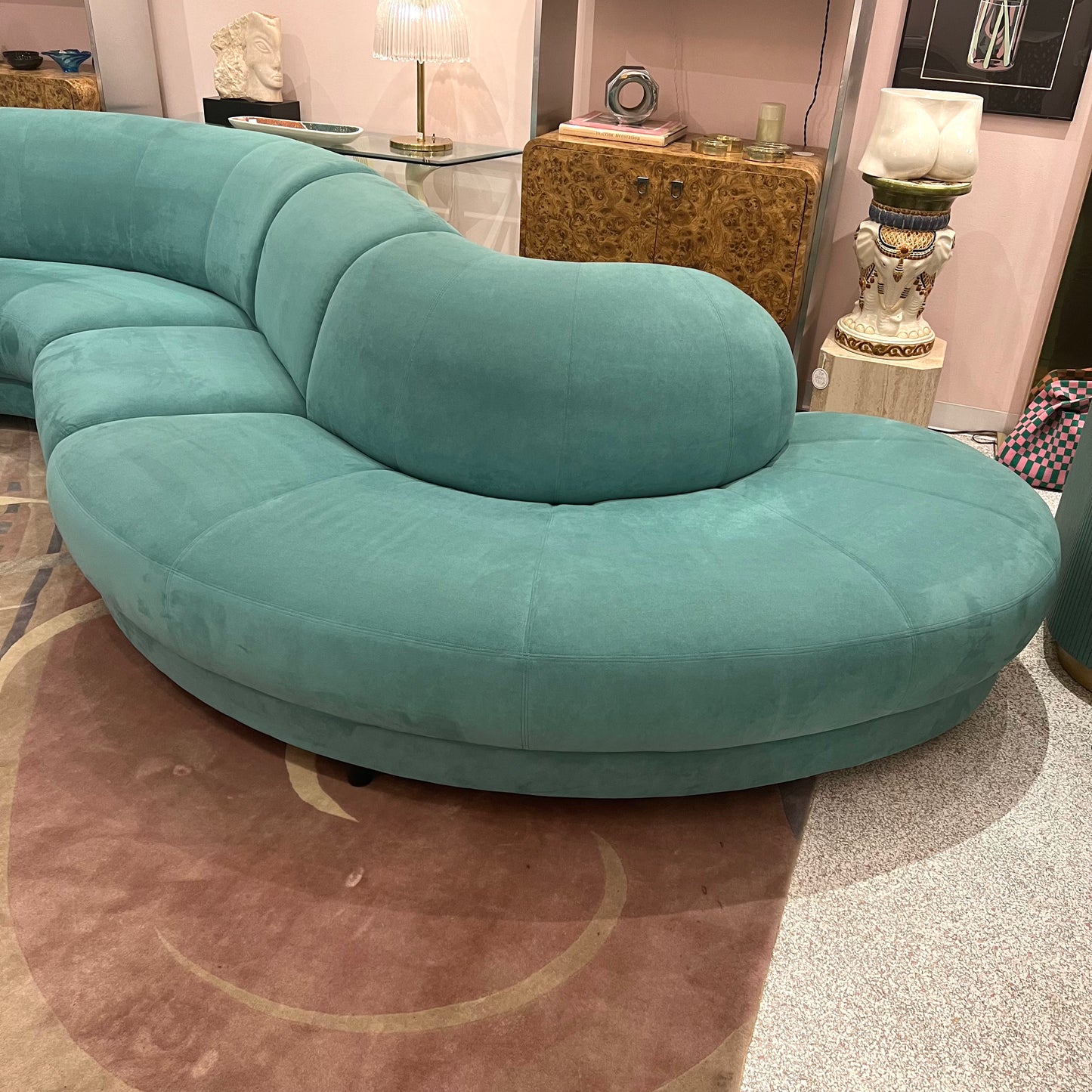 1980’s Teal Microsuede Serpentine Sofa by Preview