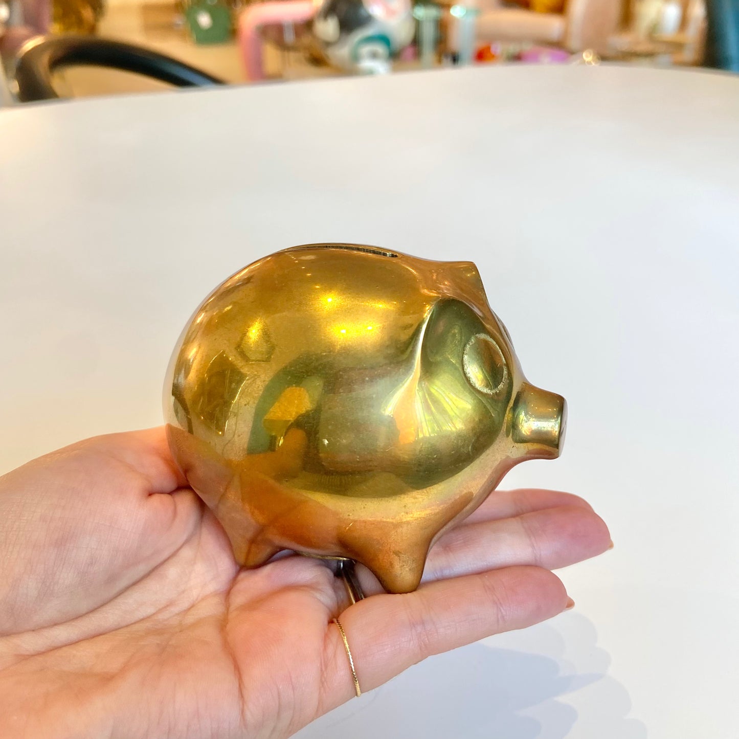 Small Vintage Brass Pig Piggy Bank