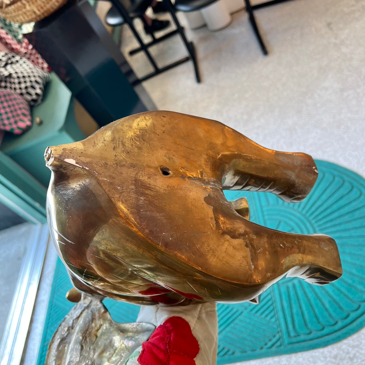 Vintage Extra Large Brass Seated Elephant