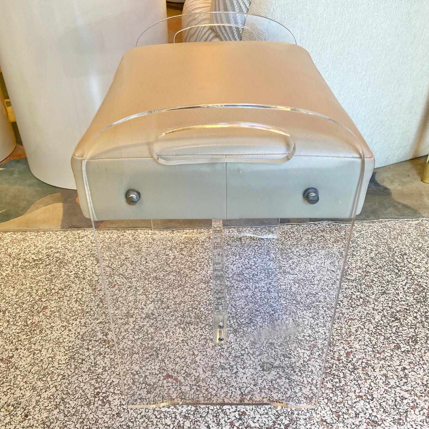 Vintage Lucite Vinyl Stool Bench
