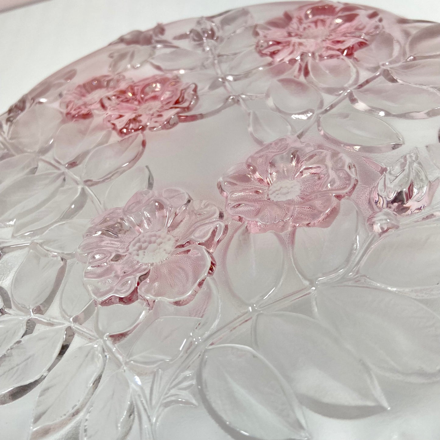 Vintage Mikasa Rosella Pink Flower Glass Platter
