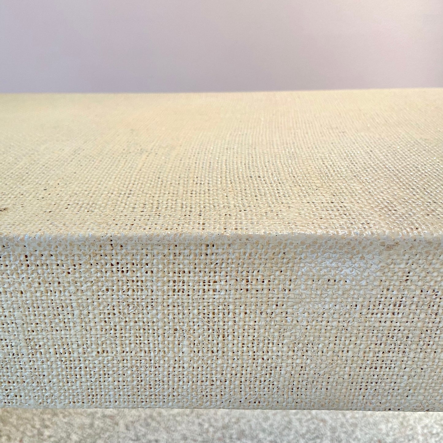 Vintage Cream Grasscloth Console Table