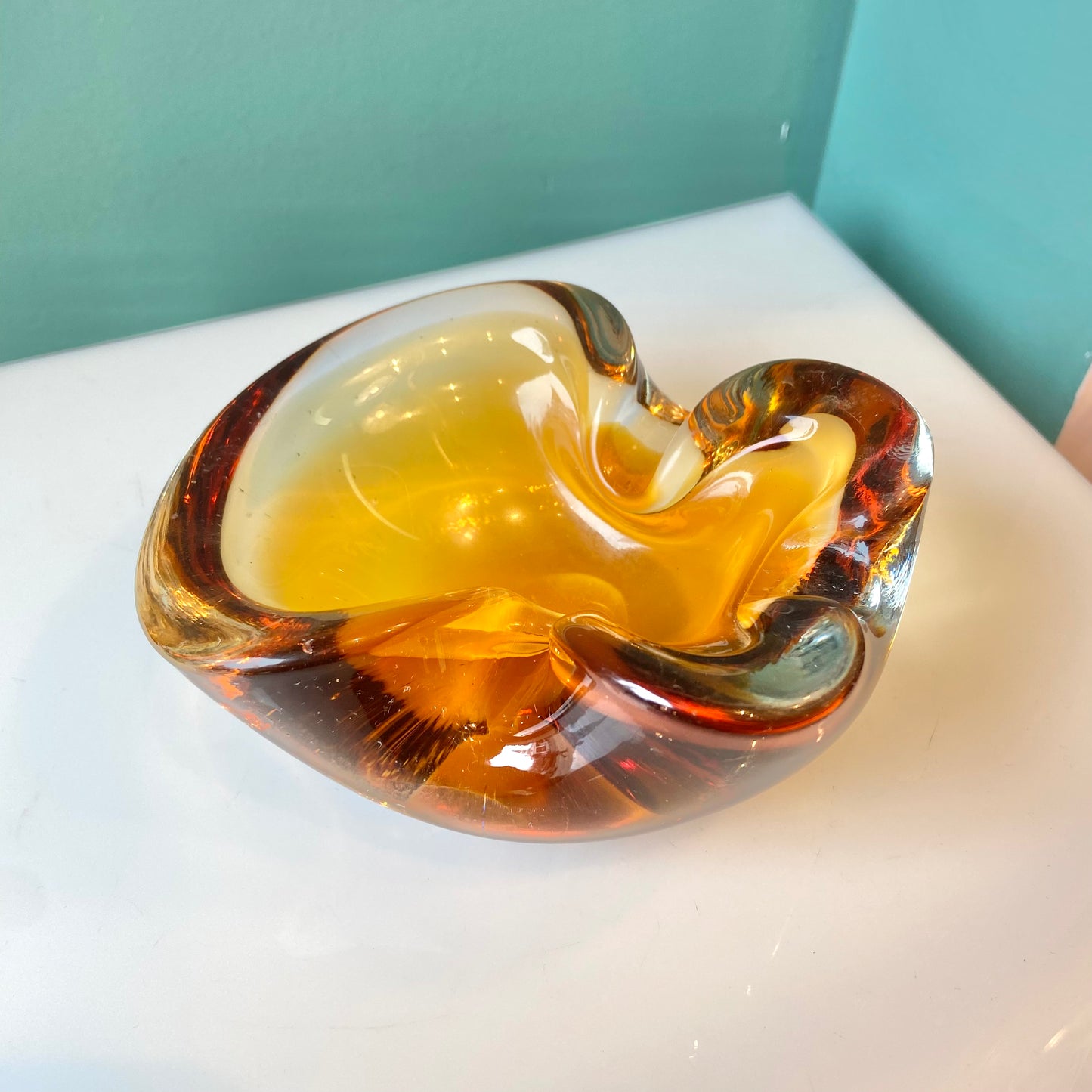 Vintage Murano Style Amber Glass Ashtray