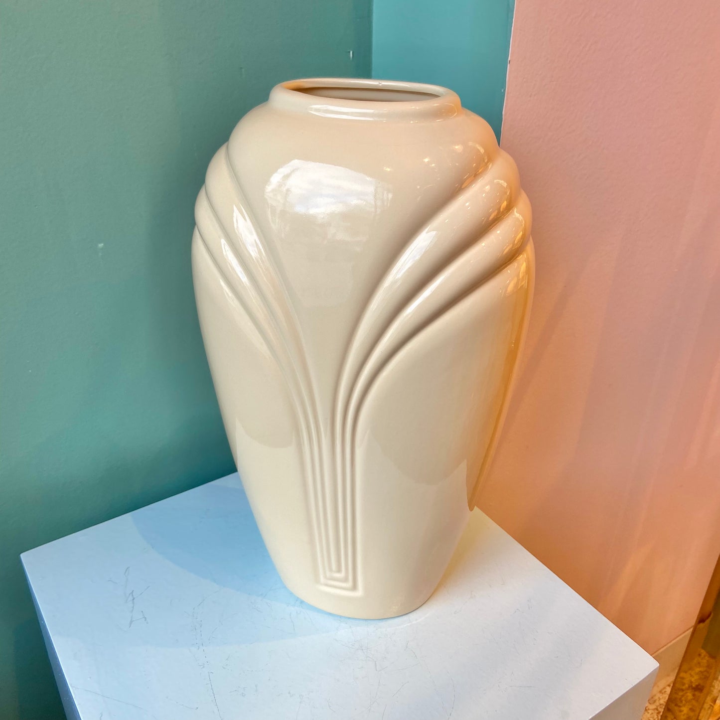 Vintage Art Deco Style Cream Ceramic Vase