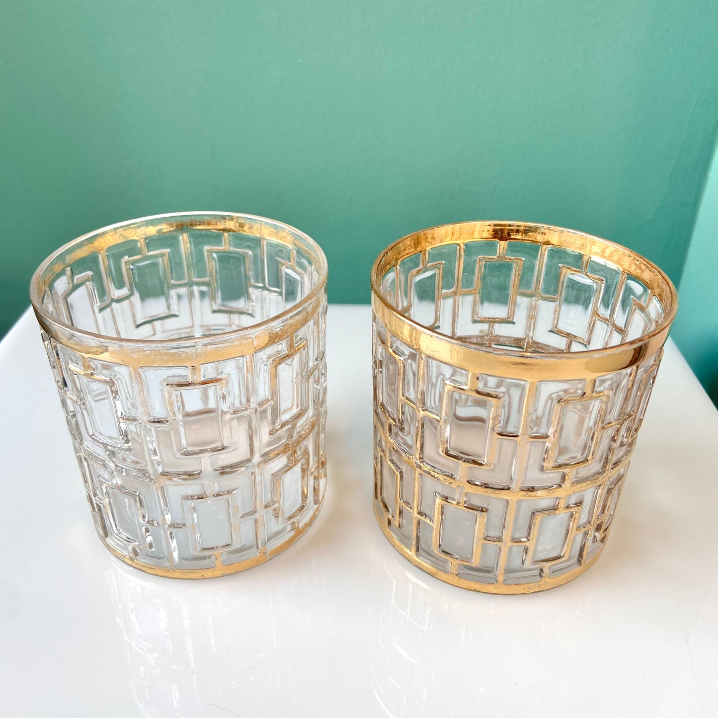 Pair of 2 Vintage Imperial Glass Company Tumbler Glasses in the Shoji Pattern