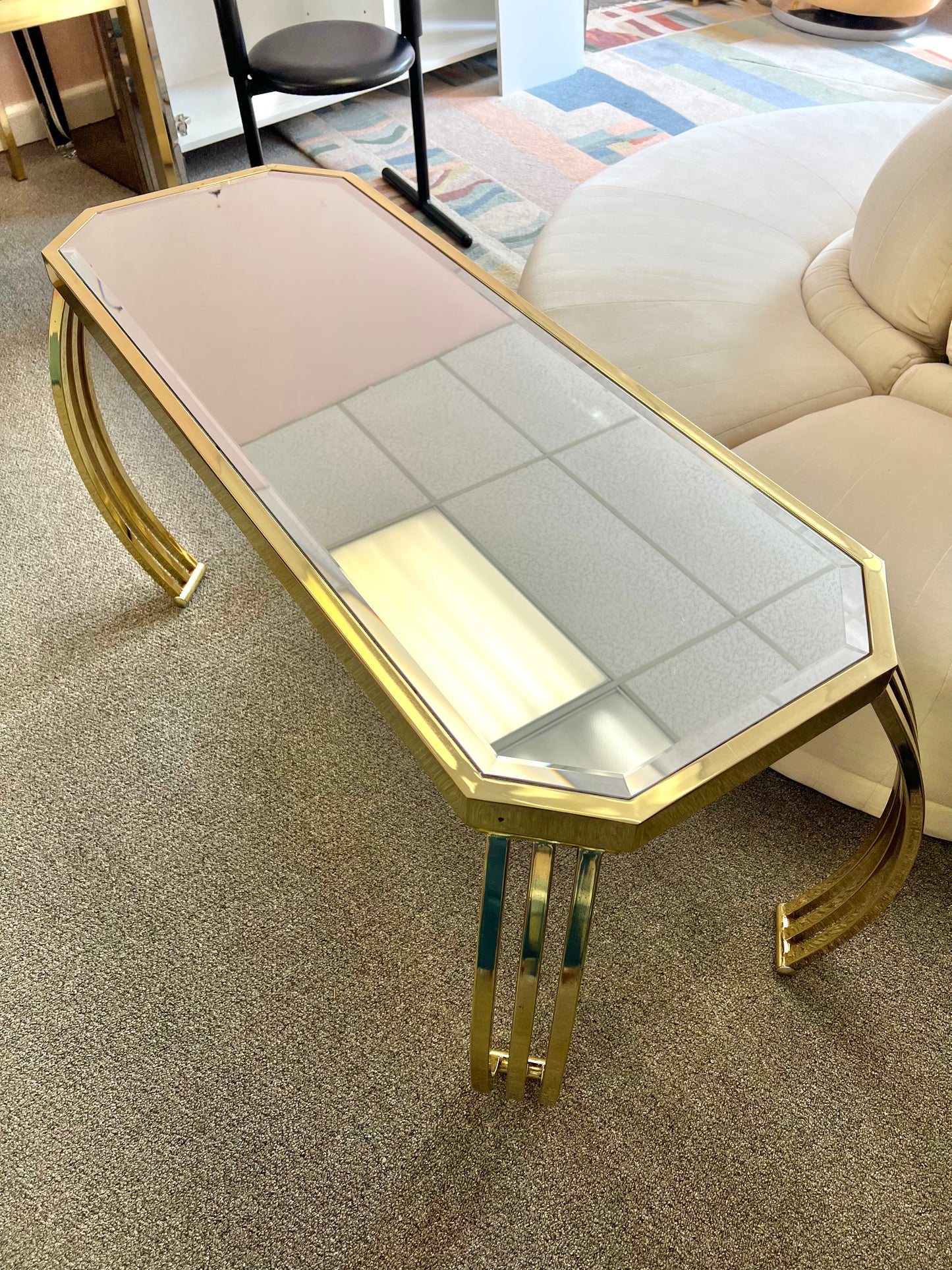 Vintage Brass and Glass Console Table