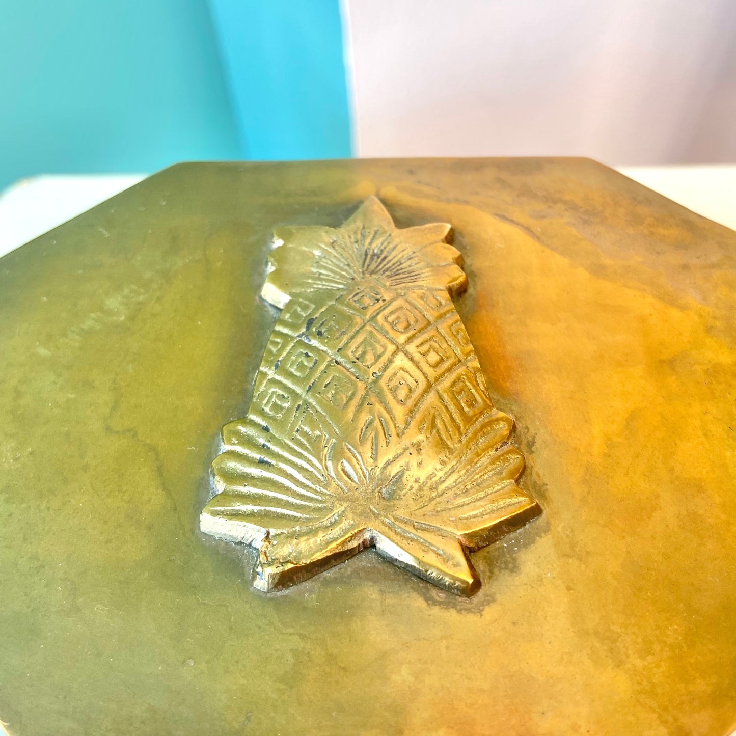 Vintage Octagonal Brass Pineapple Box