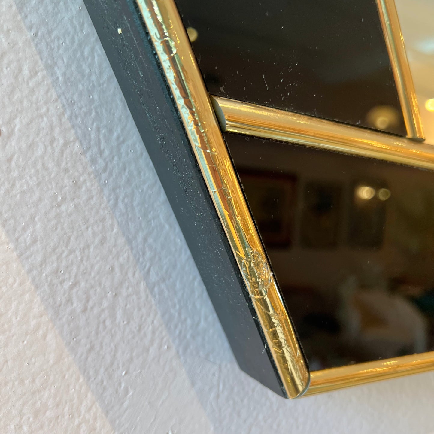 Vintage Black and Gold Hexagonal Mirror