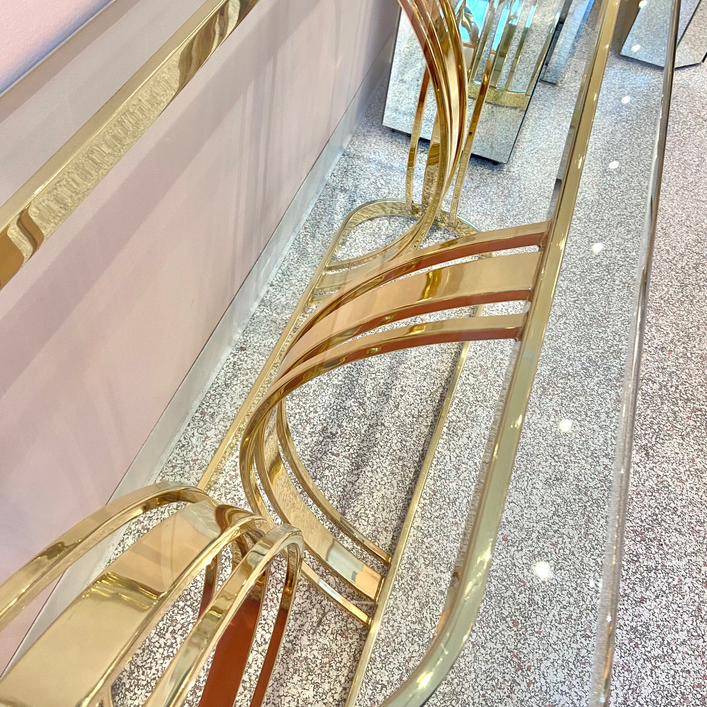 Vintage Brass and Glass Console Table